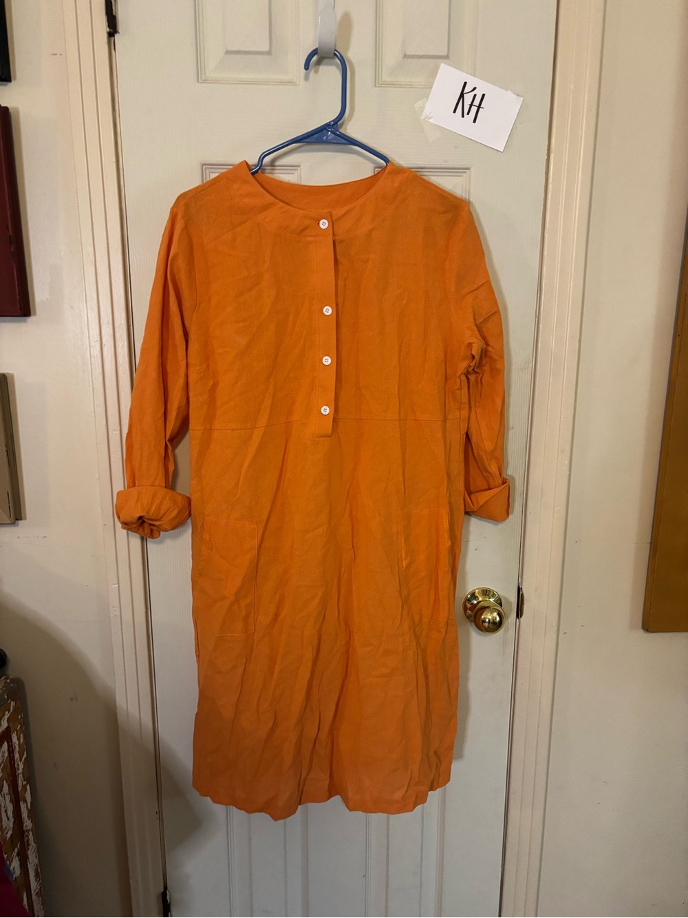 Orange Long Sleeve Button-Front Women’s Dress